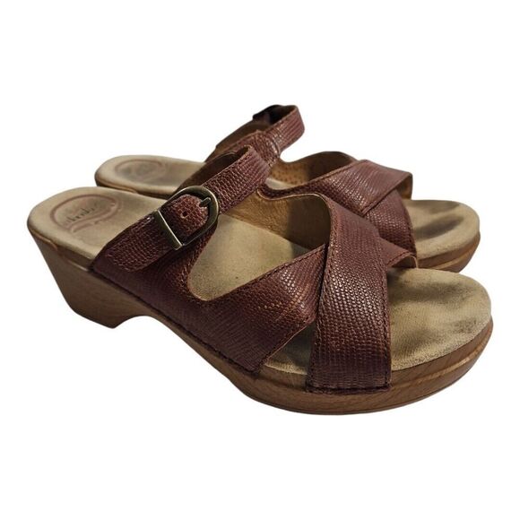 Dansko Brown Leather Sela Wedge Heeled Sandals Size 8.5 / 39 - Picture 1 of 10